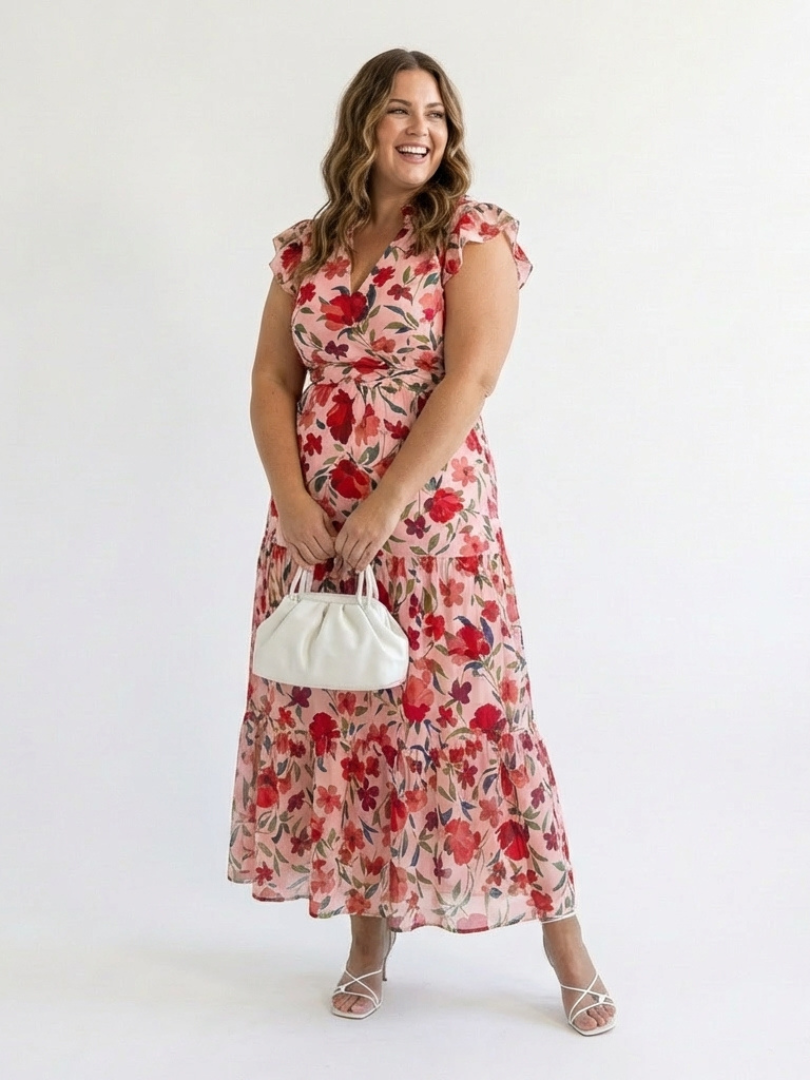 LILA | FLORAL V-NECK TIERED MIDI DRESS