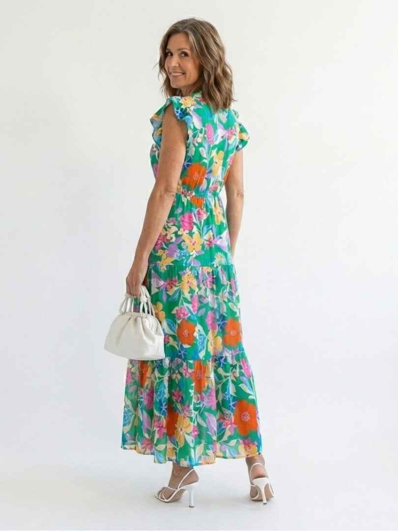 LILA | FLORAL V-NECK TIERED MIDI DRESS
