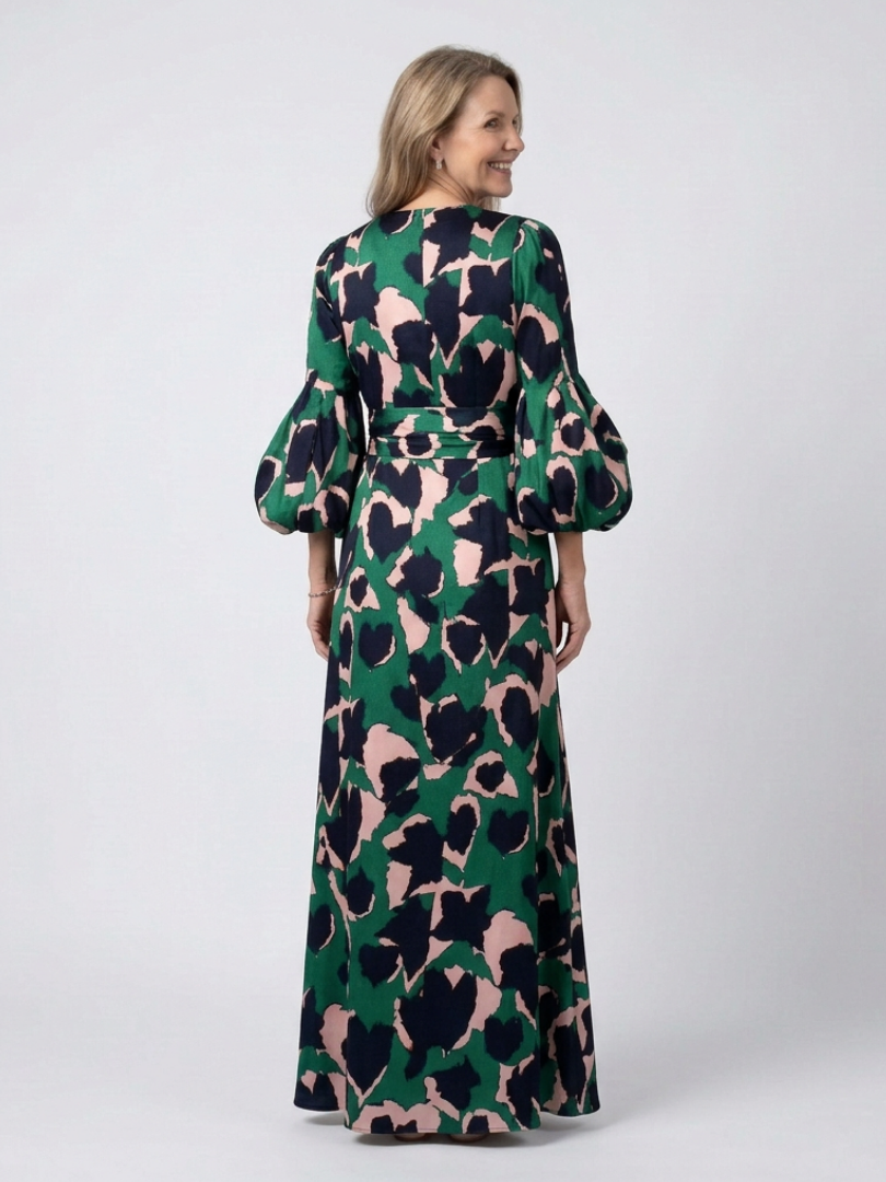 ISOLDE | V NECK TIE WAIST LONG SLEEVE MAXI DRESS