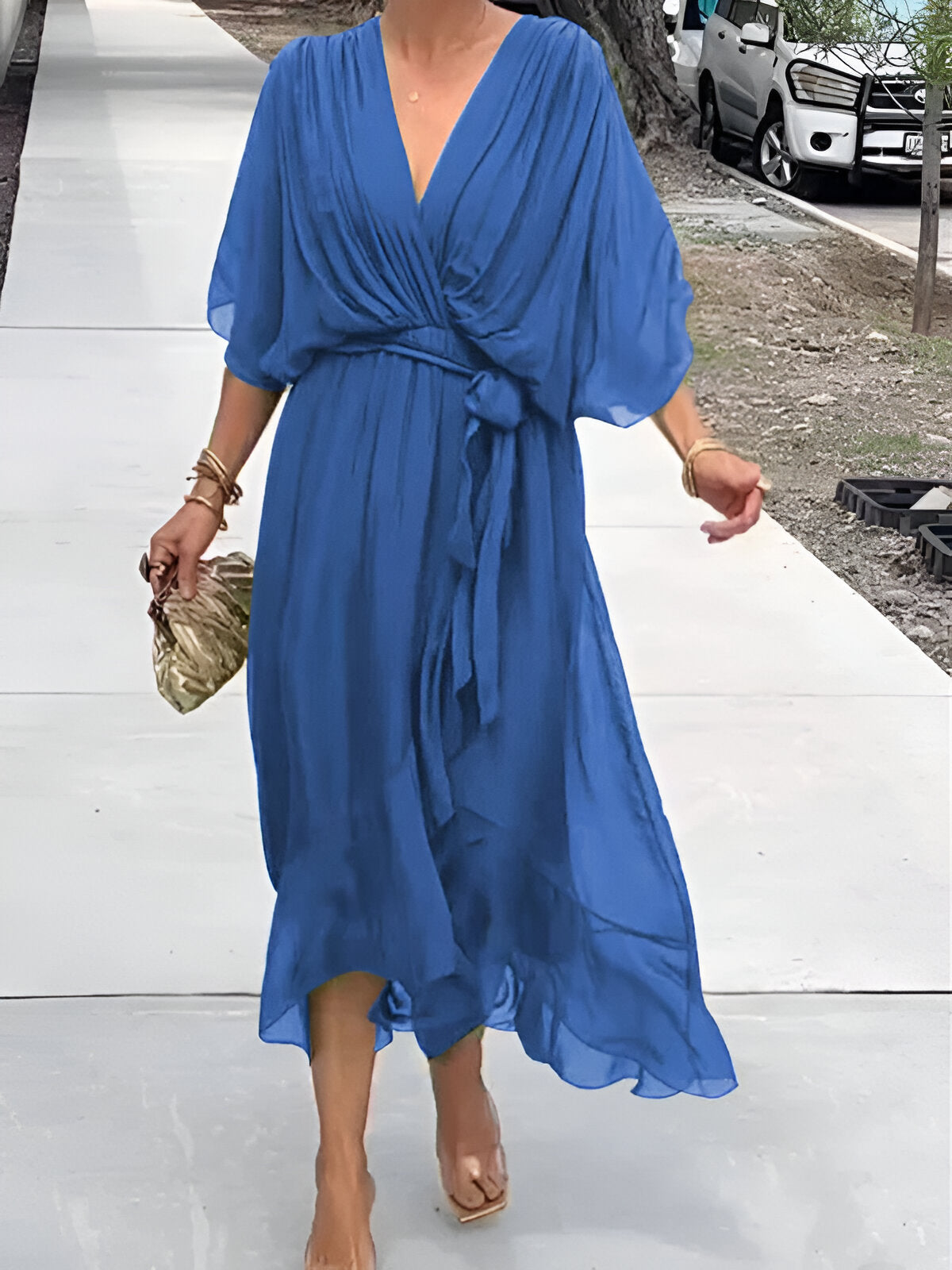 MONICA | CHIFFON DRESS WITH V-NECK
