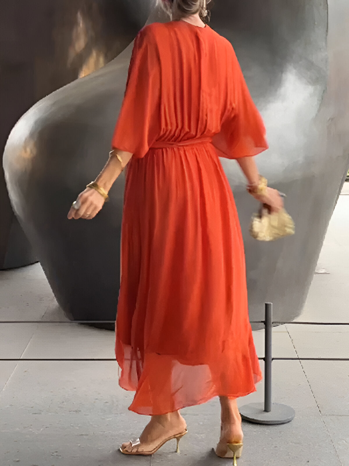 MONICA | CHIFFON DRESS WITH V-NECK